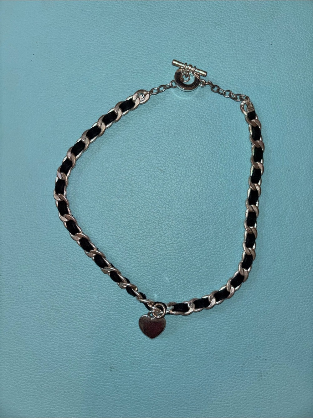 Silver and Black Chain Bracelet with Heart Charm